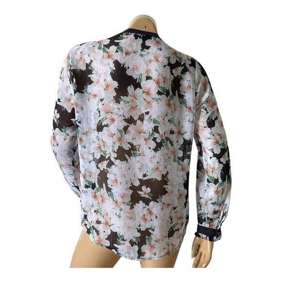 LIZ CLAIBORNE Career Womens Size Medium Sheer Long Sleeve Floral Button Up Shirt - Picture 4 of 7